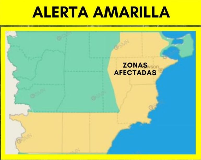 Alerta amarilla por lluvias intensas para el domingo